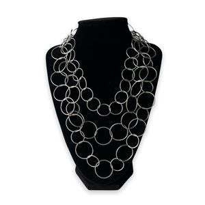 Multi Strands of Open Silver Tone Circles Statement Necklace